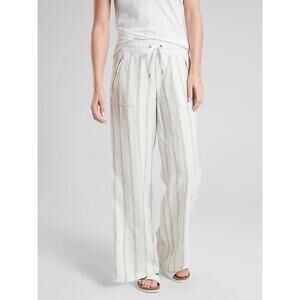 Athleta TIDE LINEN WIDE LEG PANT Elastic Waistband Pockets Size 16 Coastal